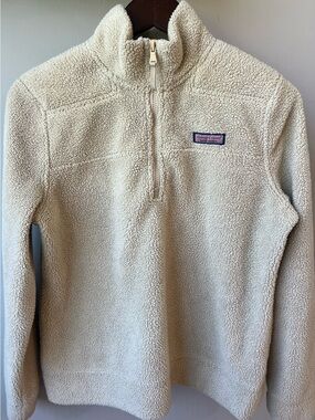 Vineyard Vines Cream Sherpa Fleece Quarter 1/4 Zip Pullover Jacket Womens Small